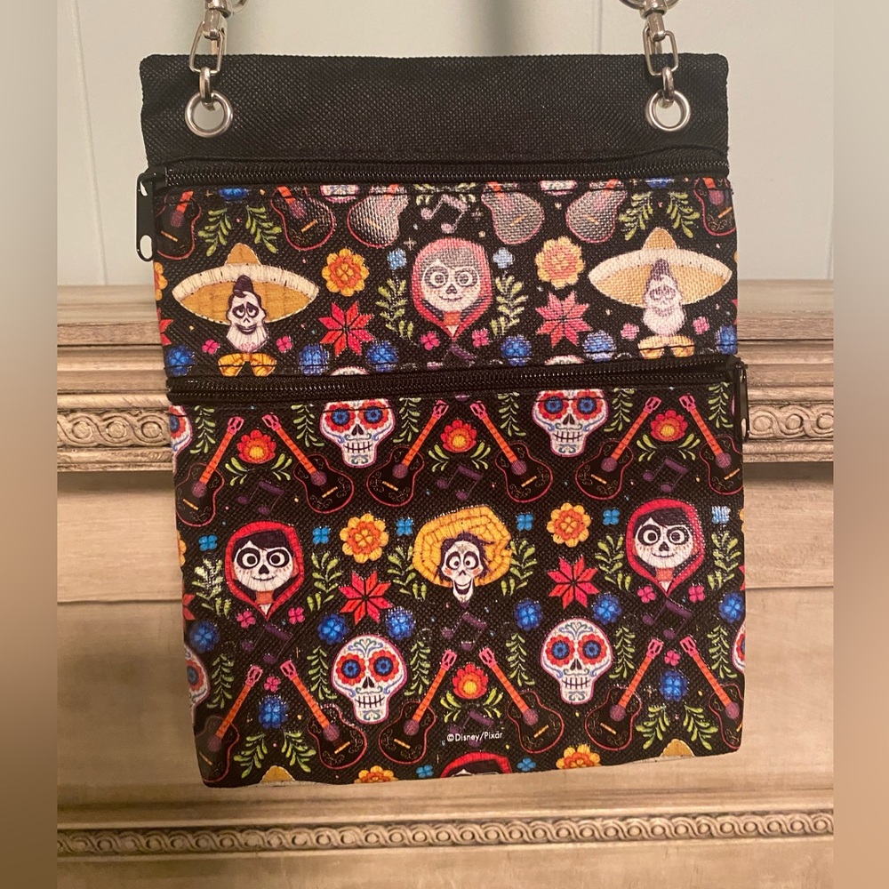 EUC Disney Pixar Coco Colorful Skull and Flower Crossbody Bag